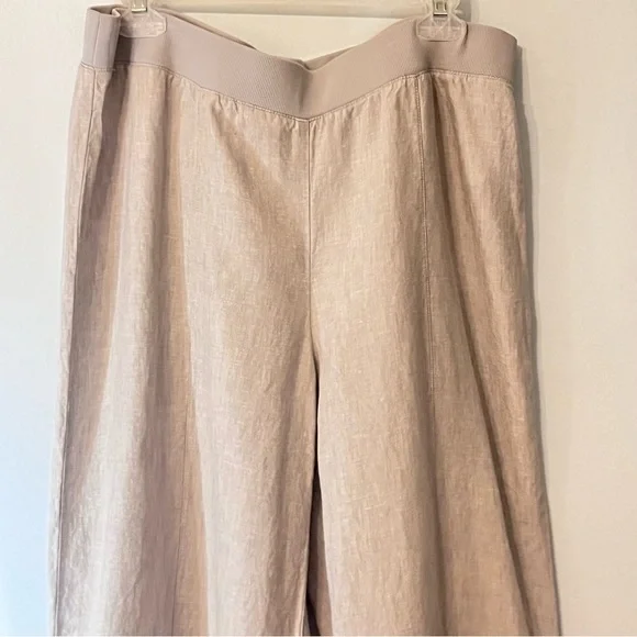 J. Jill Love Linen Elastic Waistband Pull-up Wide Leg Pants 100% Linen Taupe 1X - Picture 3 of 9